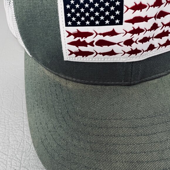 Columbia Unisex Hat O/S Green White Mesh Snapback PFG Fish Flag Patch Cap - Picture 8 of 8